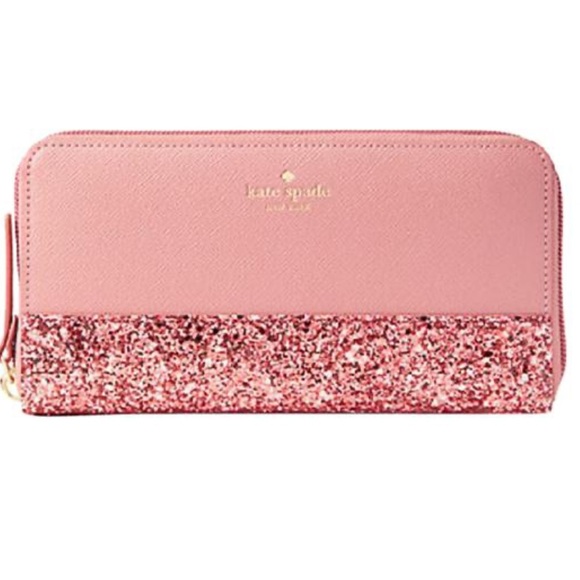 MAKE AN OFFER Kate Spade Greta Court Neda Zip Wallet Dusty Peony Pink Glitter - Picture 1 of 6